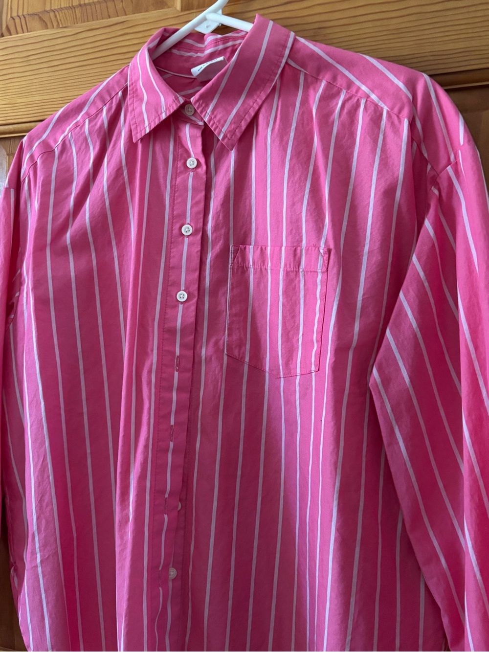 GAP Oversized Pink Striped Button Up Poplin Shirt - Picture 6 of 8